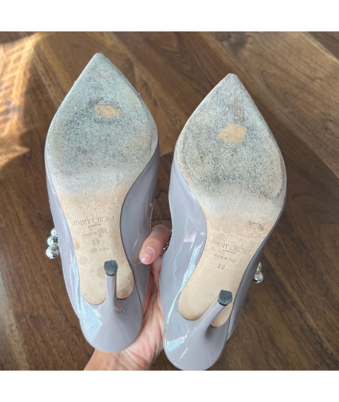 JIMMY CHOO Серые кожаные мюли, фото 5