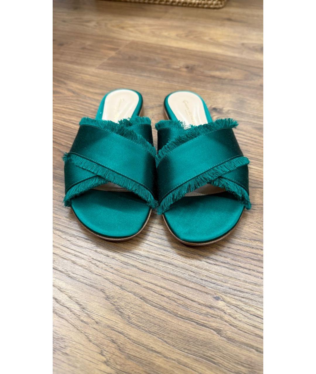 GIANVITO ROSSI Бирюзовые текстильные шлепанцы, фото 2