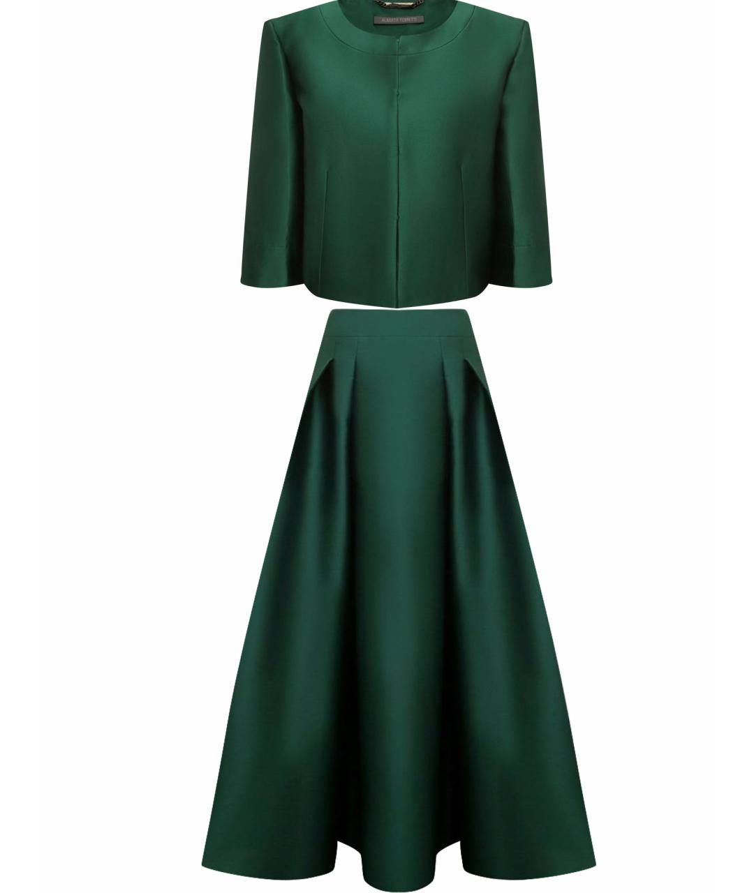 ALBERTA FERRETTI Зеленый атласный костюм с юбками, фото 1