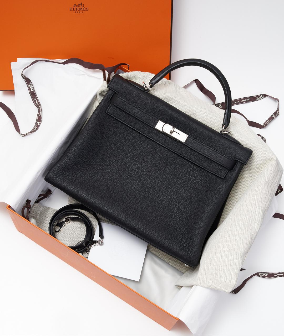 HERMES Черная кожаная сумка с короткими ручками, фото 7