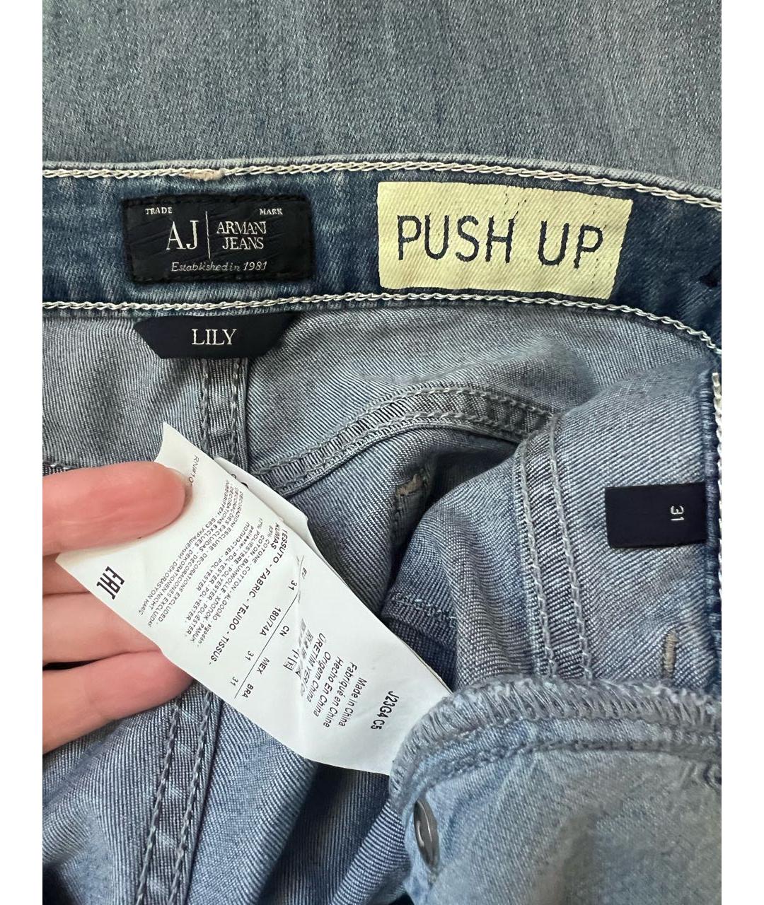 ARMANI JEANS Голубые хлопковые джинсы слим, фото 3