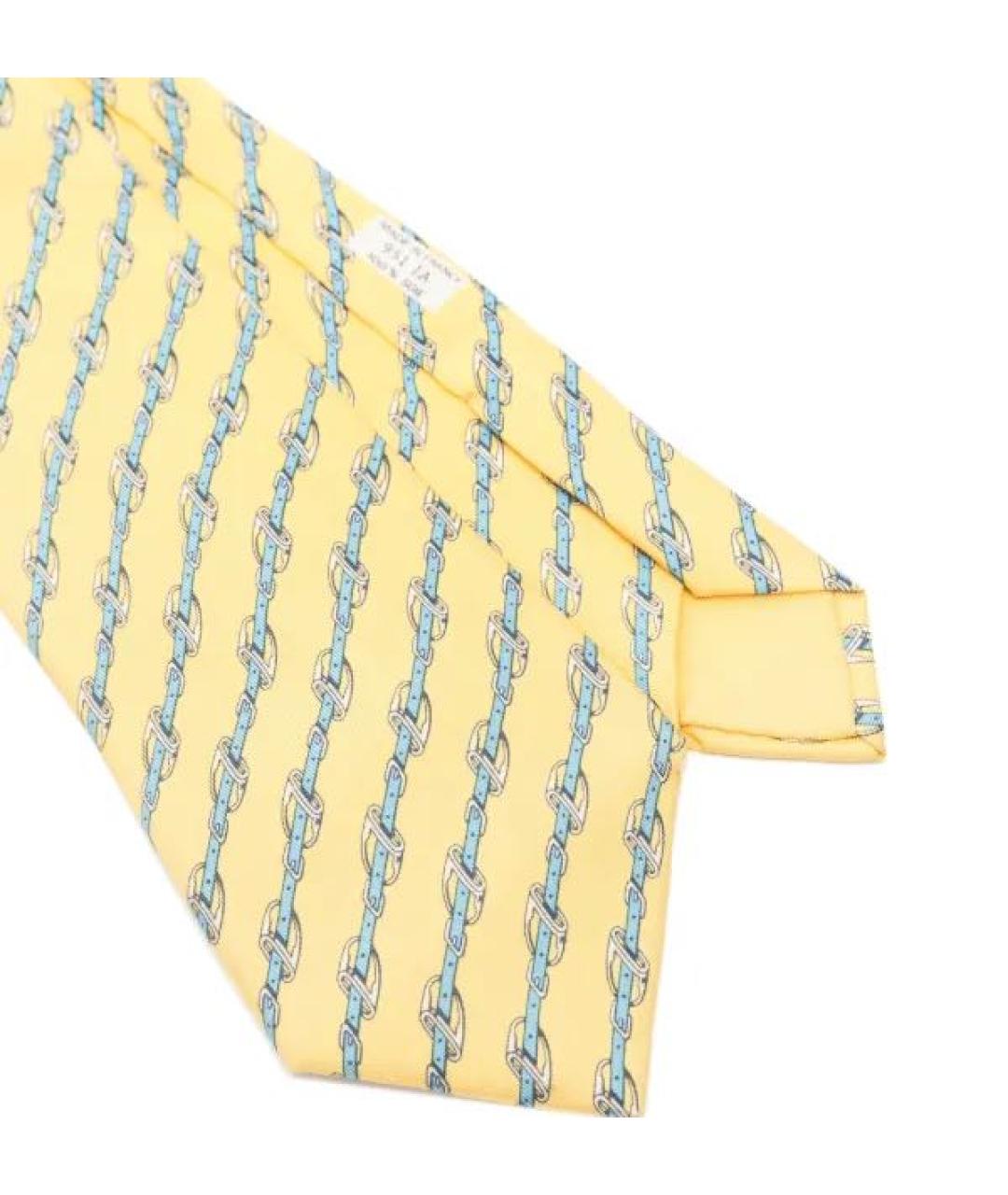 HERMES Желтый шелковый галстук, фото 5