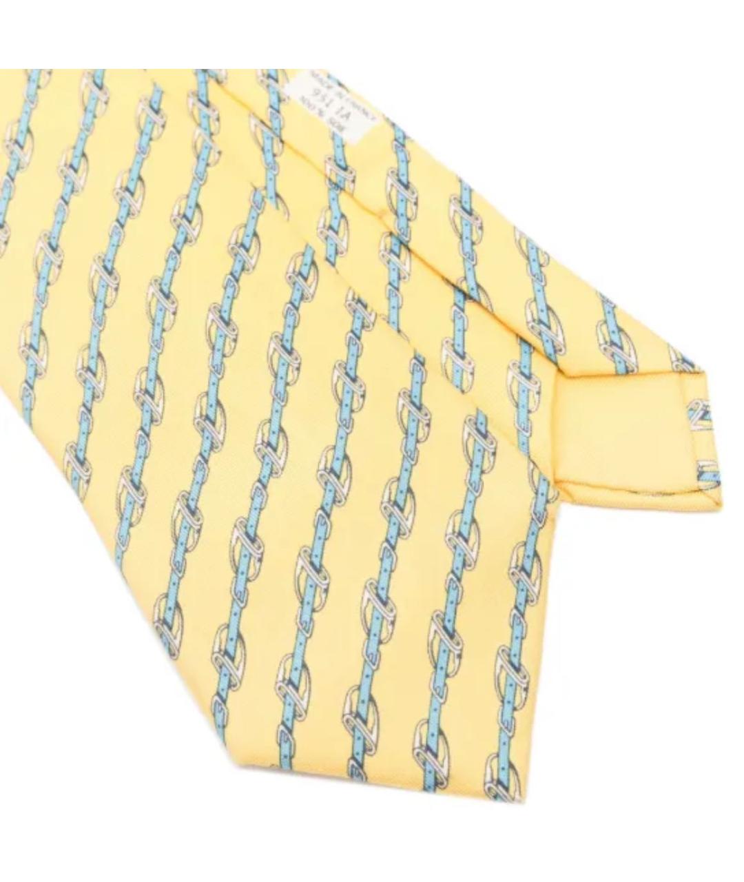 HERMES Желтый шелковый галстук, фото 8