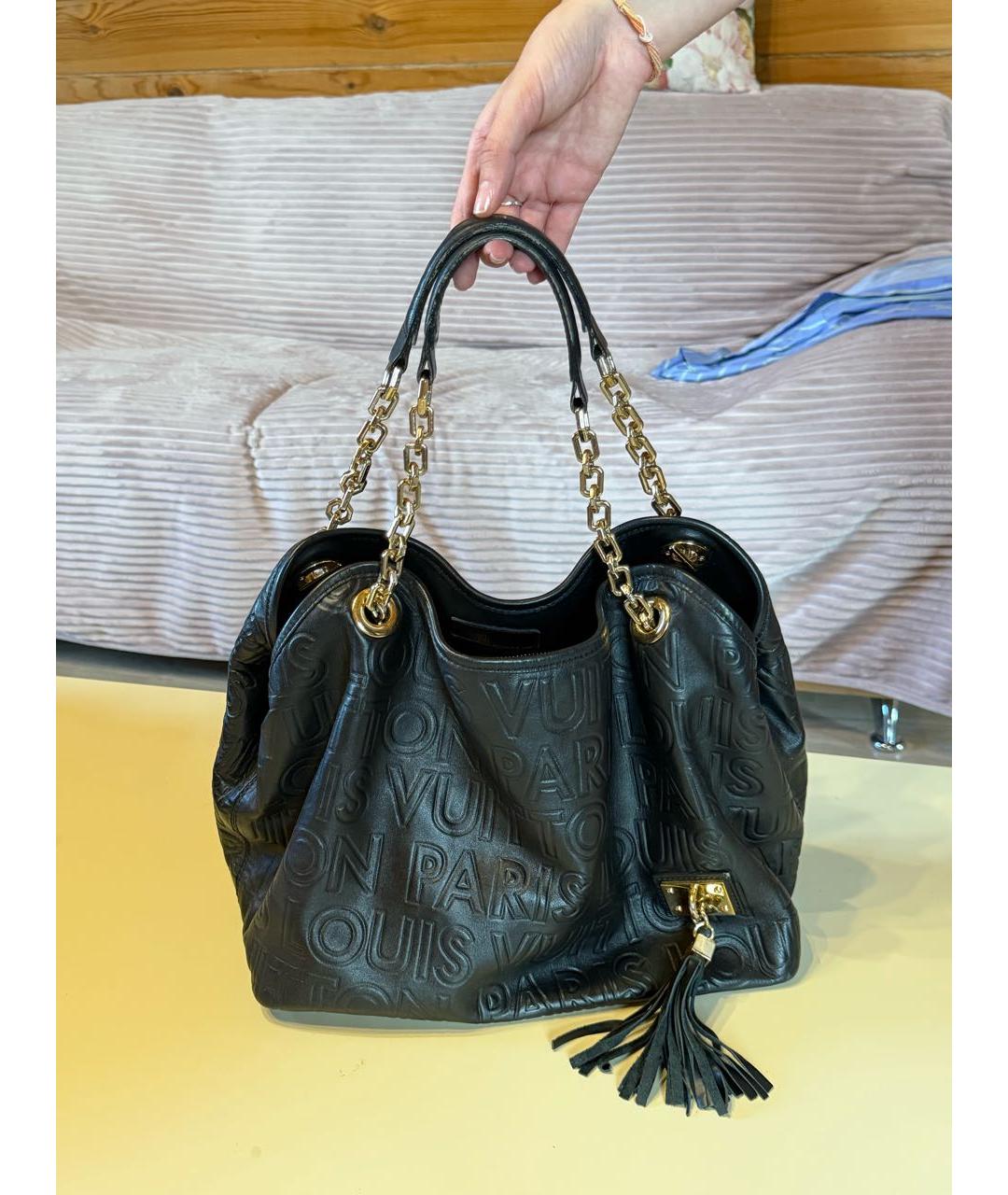 LOUIS VUITTON Черная кожаная сумка тоут, фото 9
