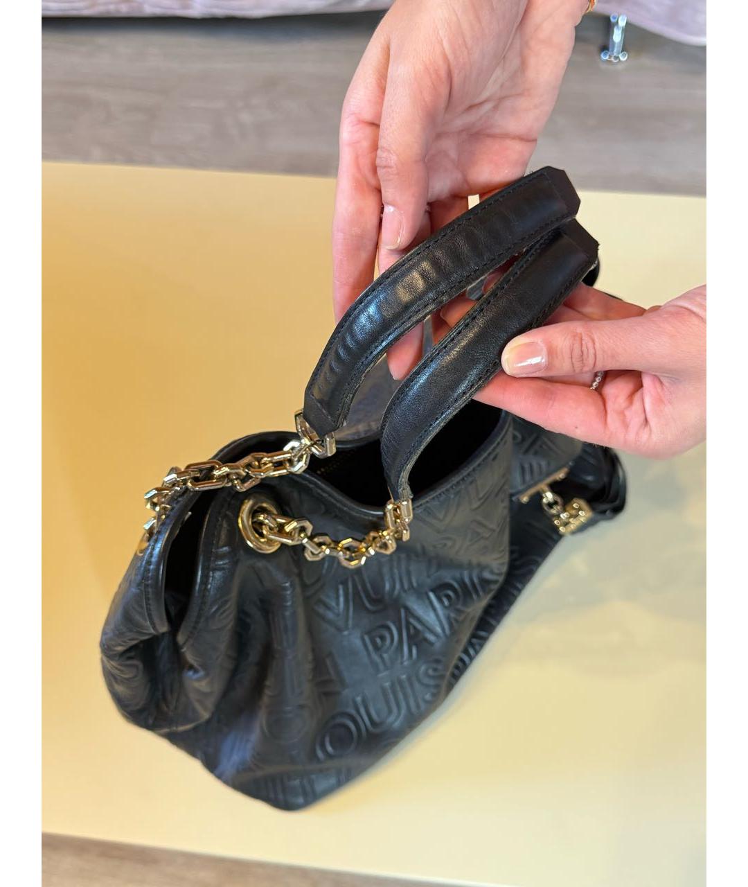 LOUIS VUITTON Черная кожаная сумка тоут, фото 7