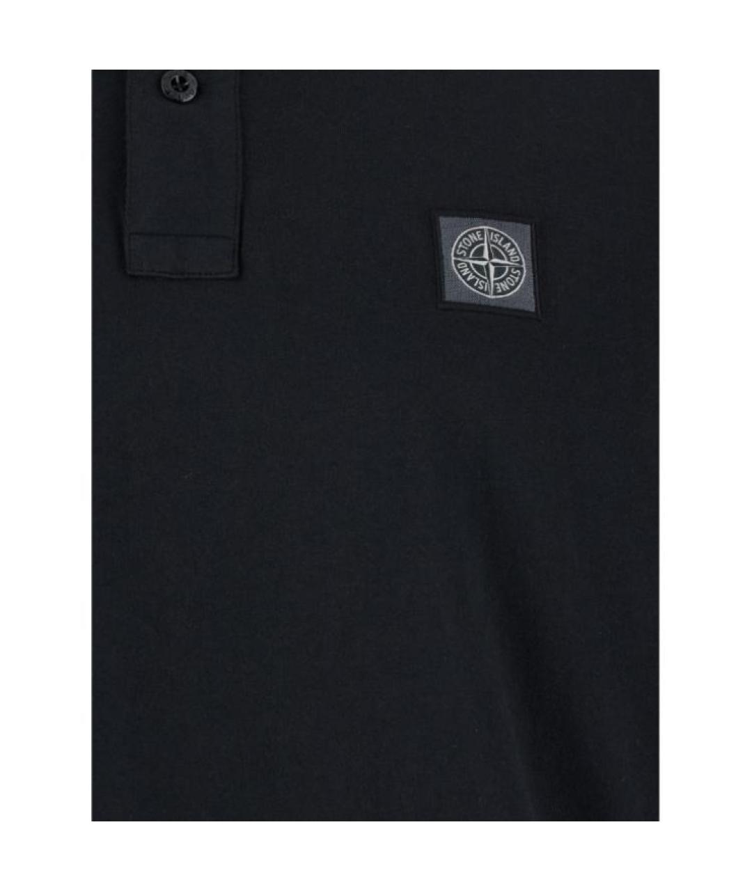 STONE ISLAND Черное хлопковое поло с коротким рукавом, фото 4