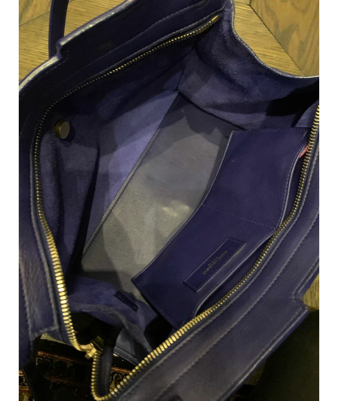 SAINT LAURENT Синяя кожаная сумка тоут, фото 6