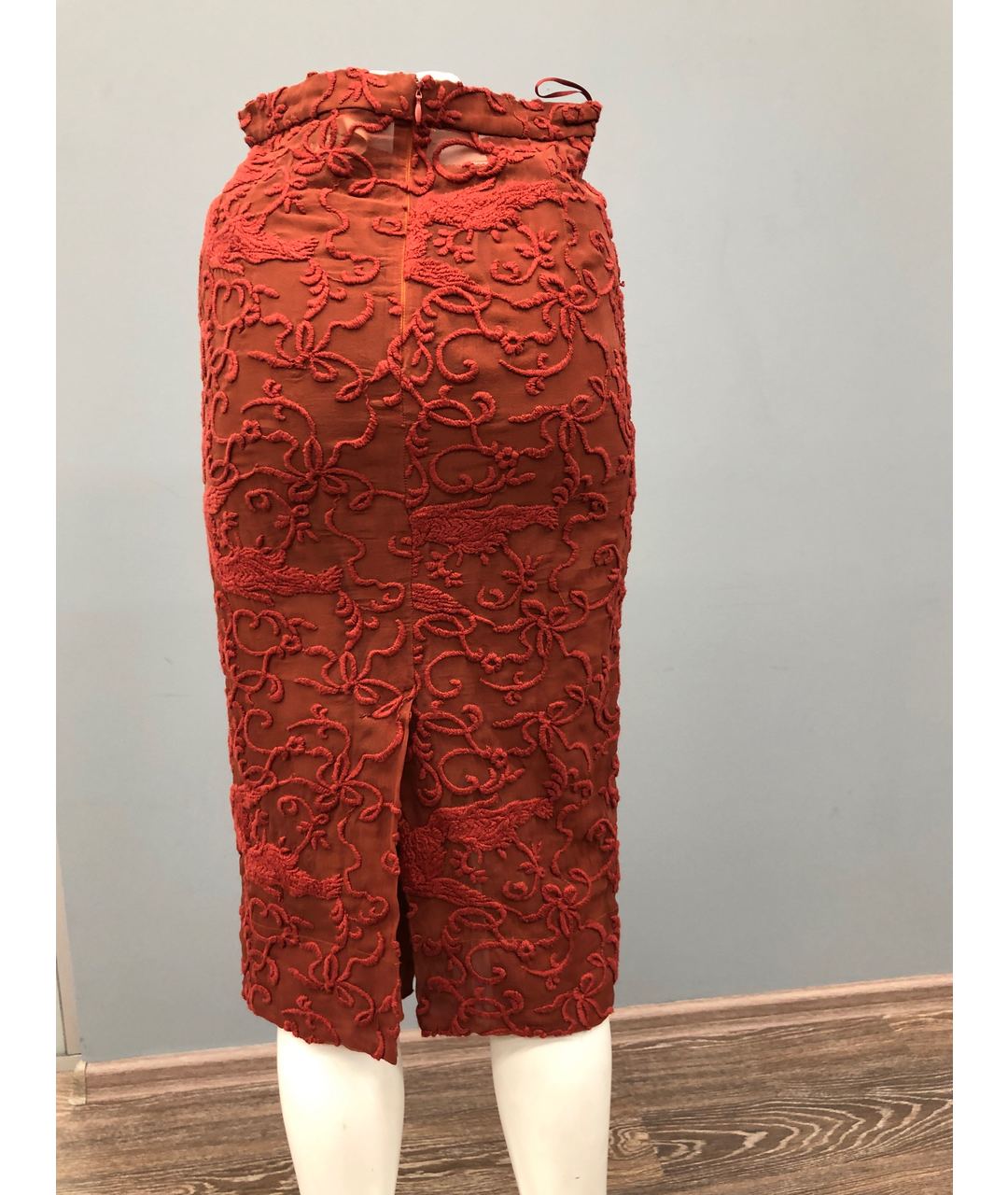 NO. 21 Коралловая кружевная юбка миди, фото 2