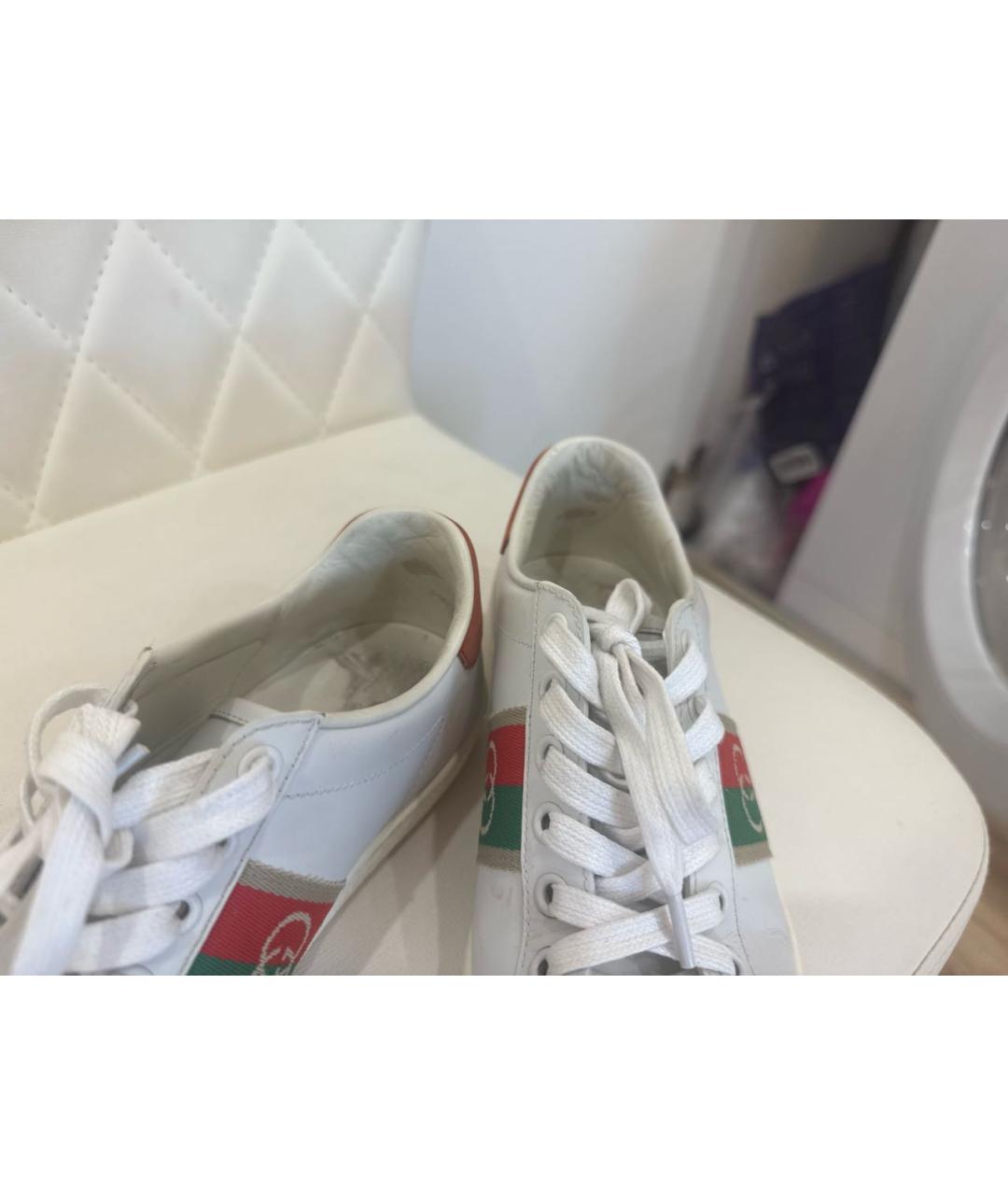 GUCCI Белые кожаные кеды, фото 8