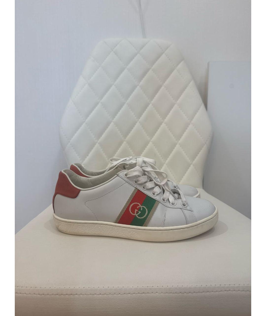 GUCCI Белые кожаные кеды, фото 9