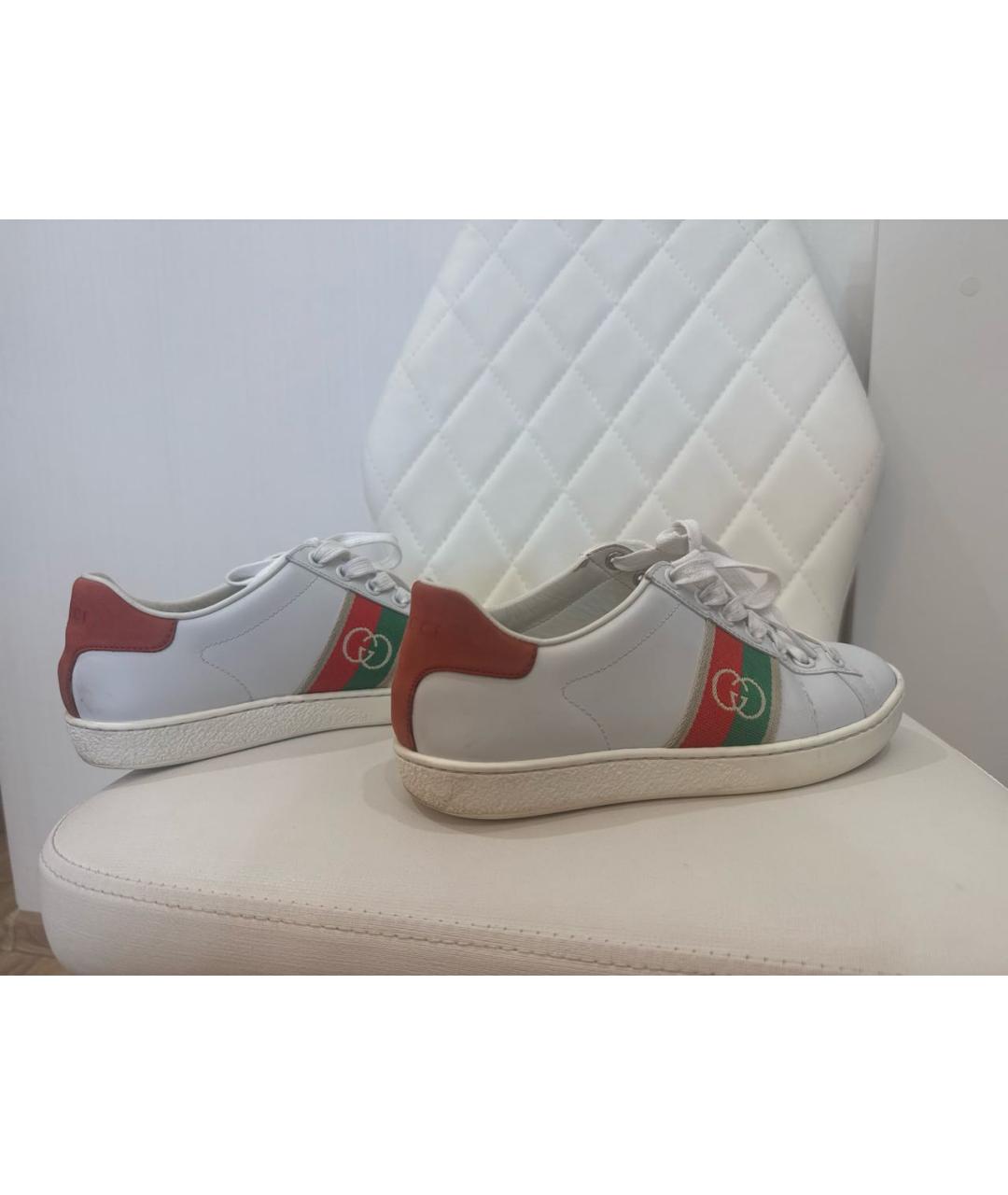 GUCCI Белые кожаные кеды, фото 5