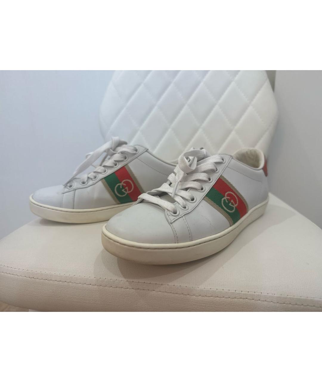 GUCCI Белые кожаные кеды, фото 6