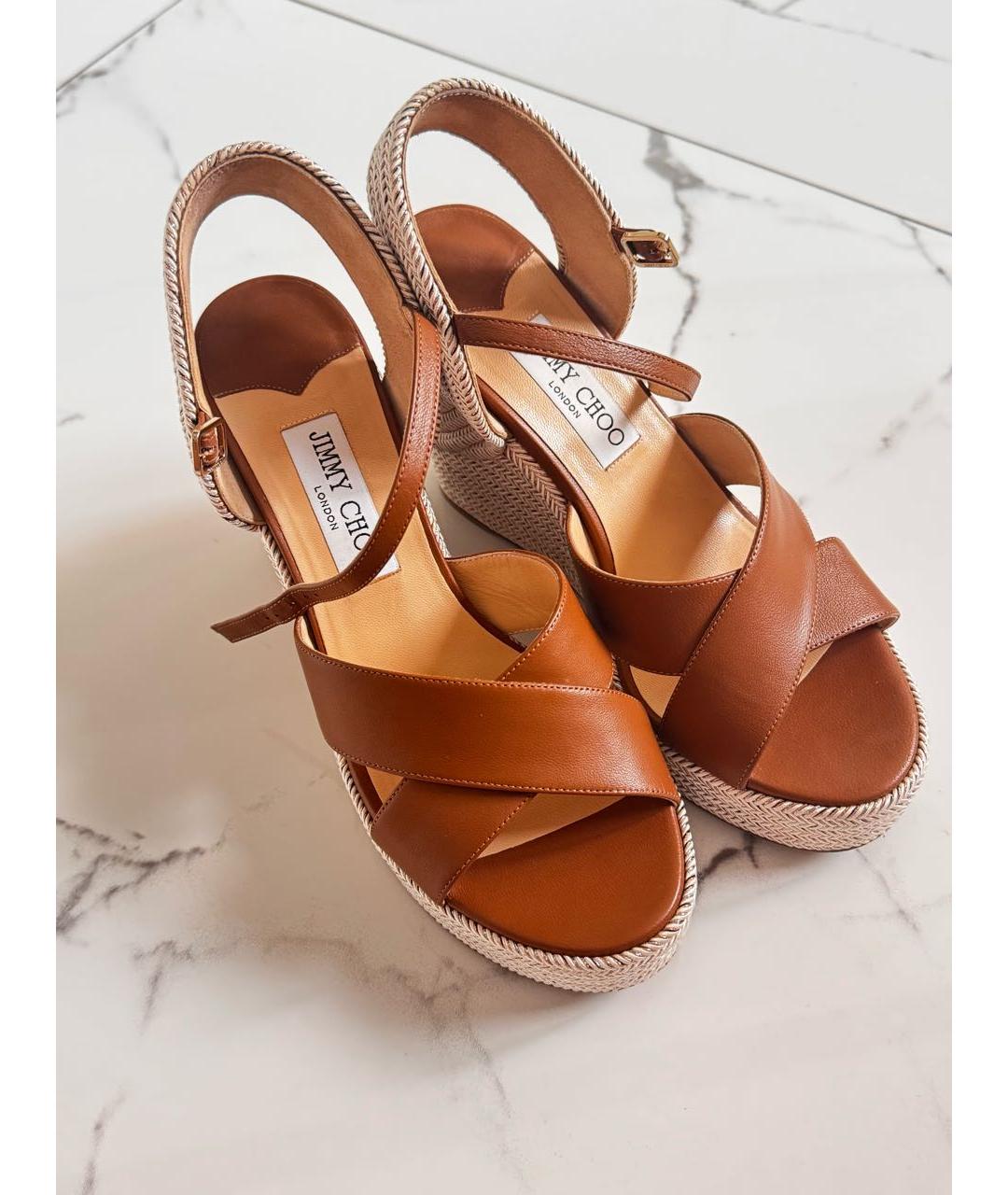 JIMMY CHOO Коричневые кожаные босоножки, фото 2