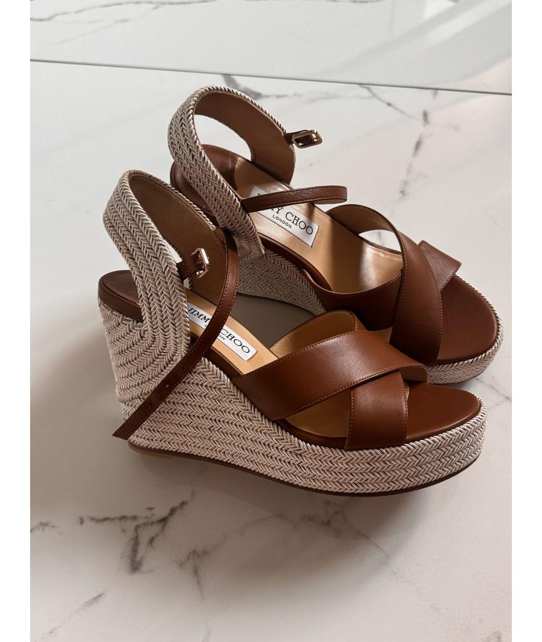 JIMMY CHOO Коричневые кожаные босоножки, фото 3