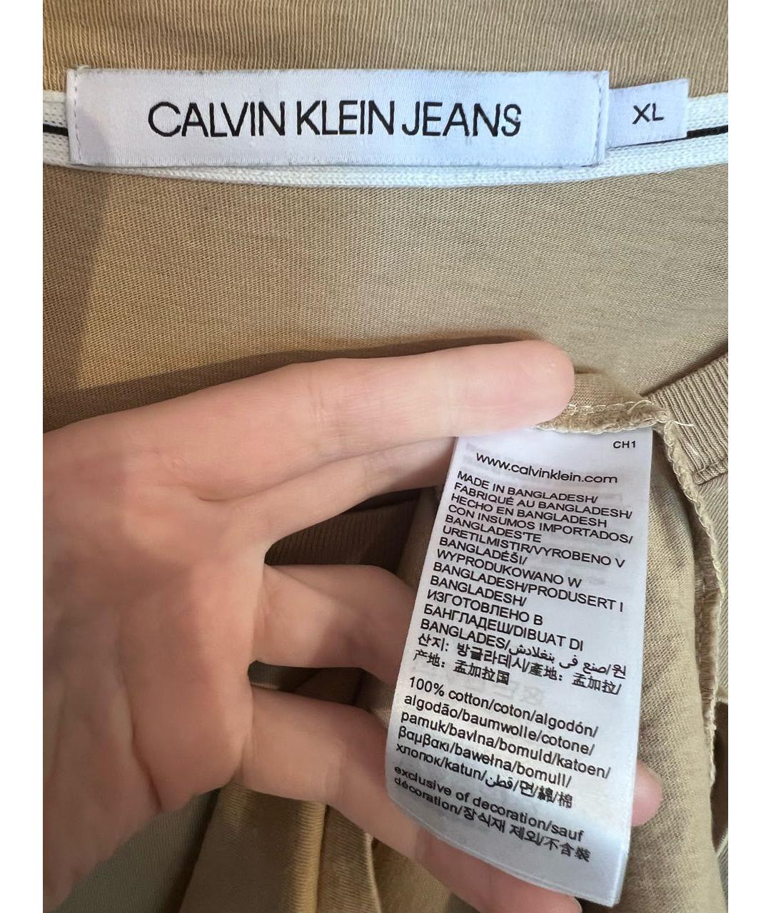 CALVIN KLEIN Бежевая хлопковая футболка, фото 3
