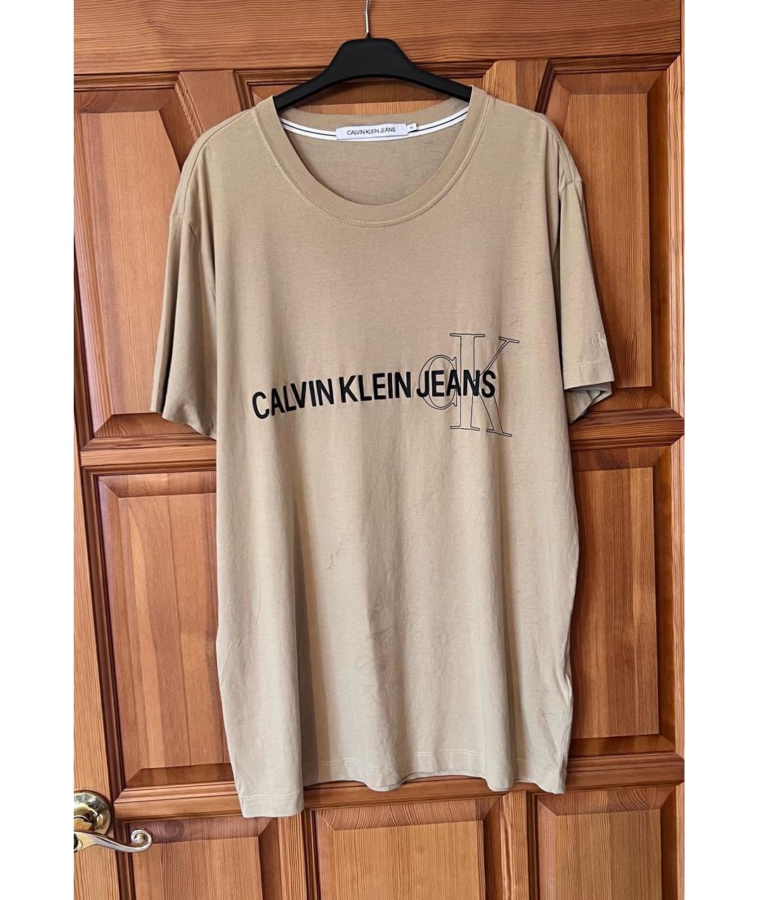CALVIN KLEIN Бежевая хлопковая футболка, фото 4