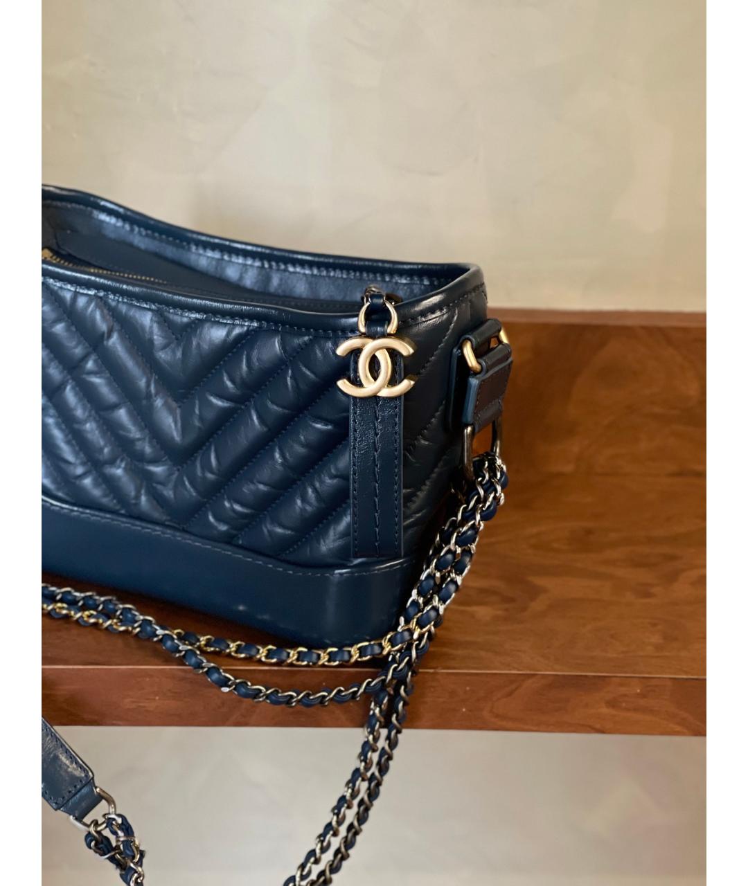 CHANEL Темно-синяя кожаная сумка тоут, фото 6