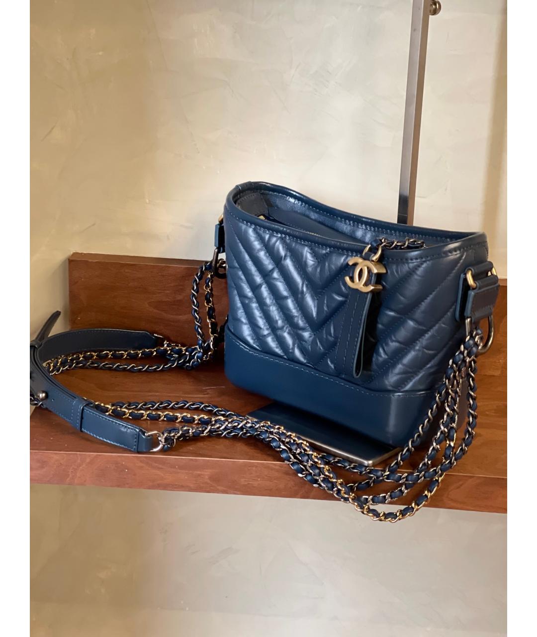 CHANEL Темно-синяя кожаная сумка тоут, фото 3