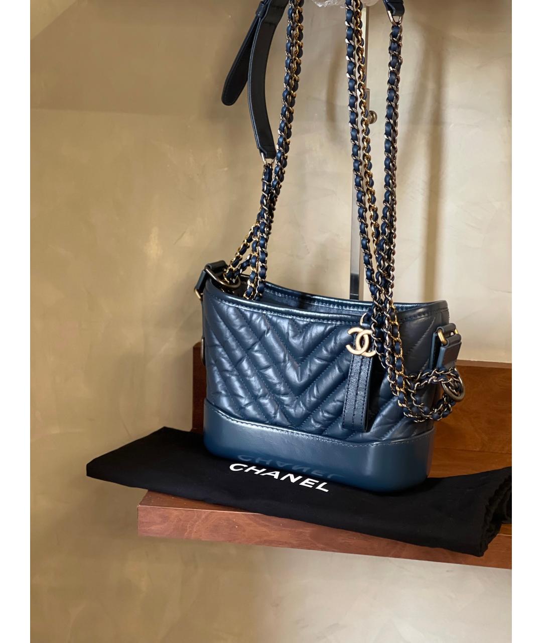 CHANEL Темно-синяя кожаная сумка тоут, фото 7