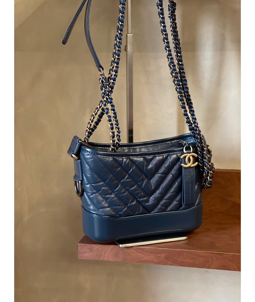 CHANEL Темно-синяя кожаная сумка тоут, фото 2