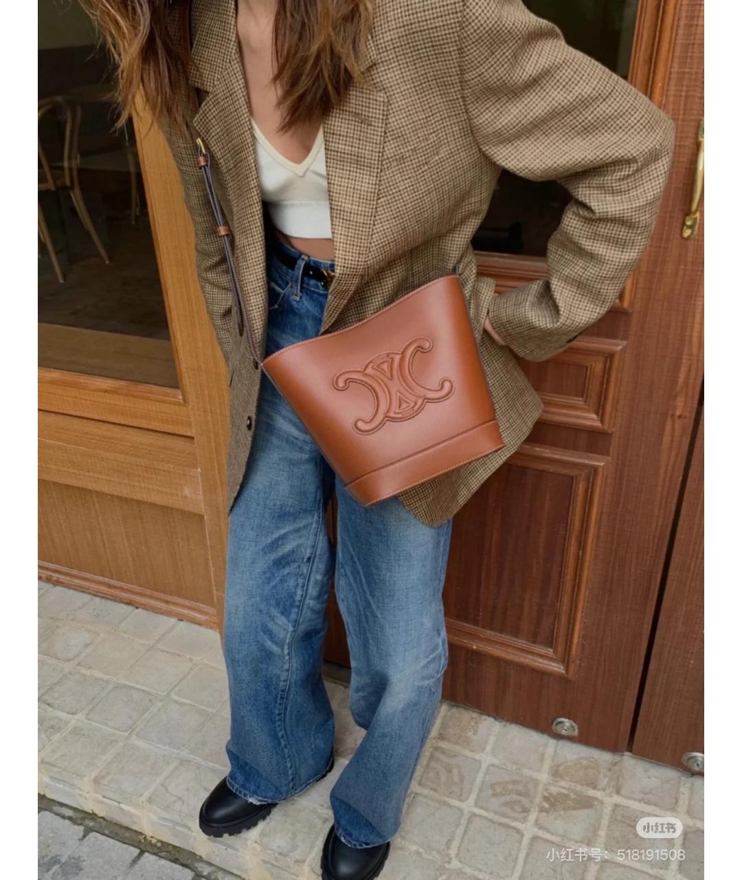 CELINE Коричневая кожаная сумка тоут, фото 6