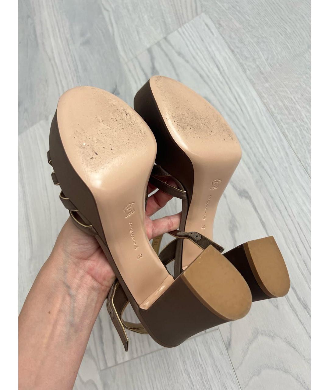 GIANVITO ROSSI Коричневые текстильные босоножки, фото 5