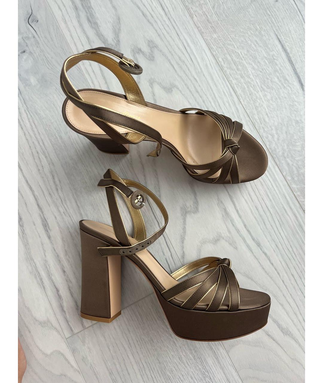 GIANVITO ROSSI Коричневые текстильные босоножки, фото 8