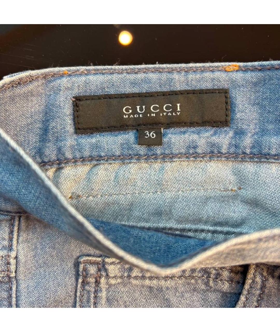 GUCCI Голубые хлопковые джинсы слим, фото 3