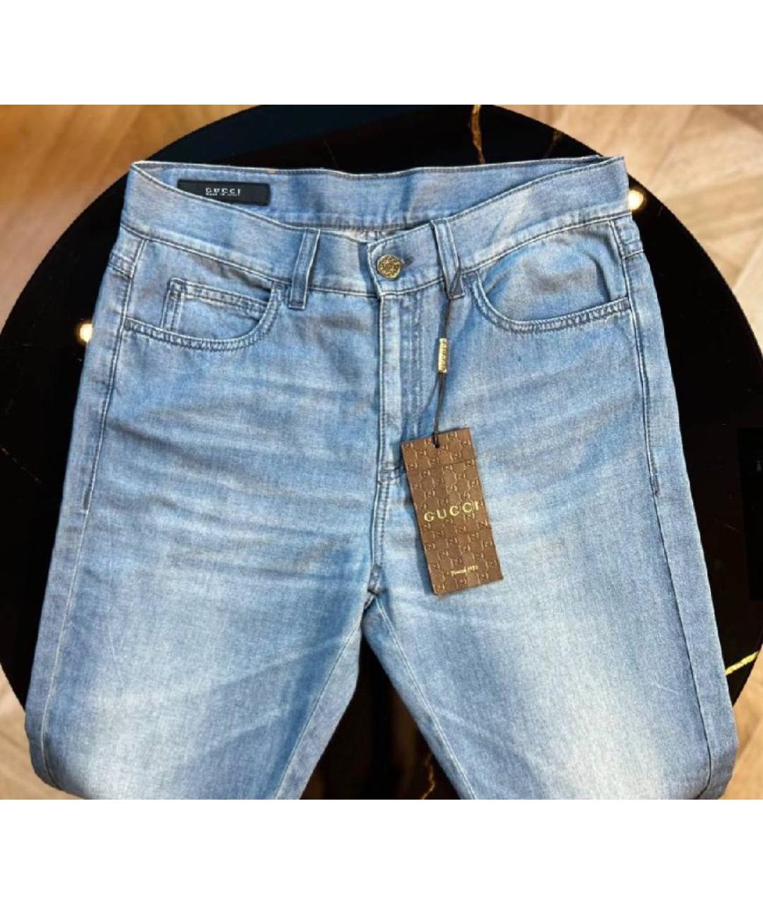 GUCCI Голубые хлопковые джинсы слим, фото 6