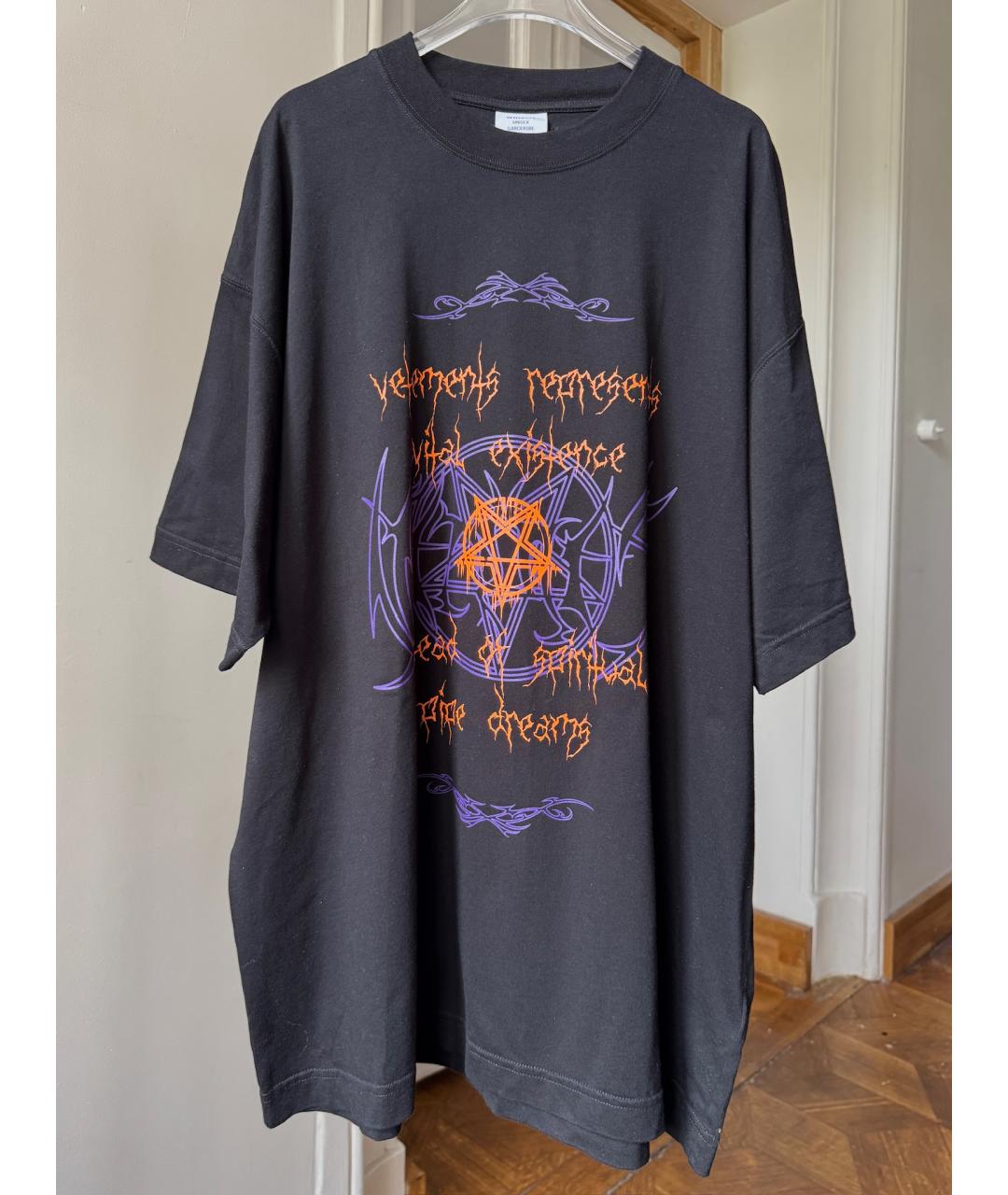 VETEMENTS Черная хлопковая футболка, фото 5