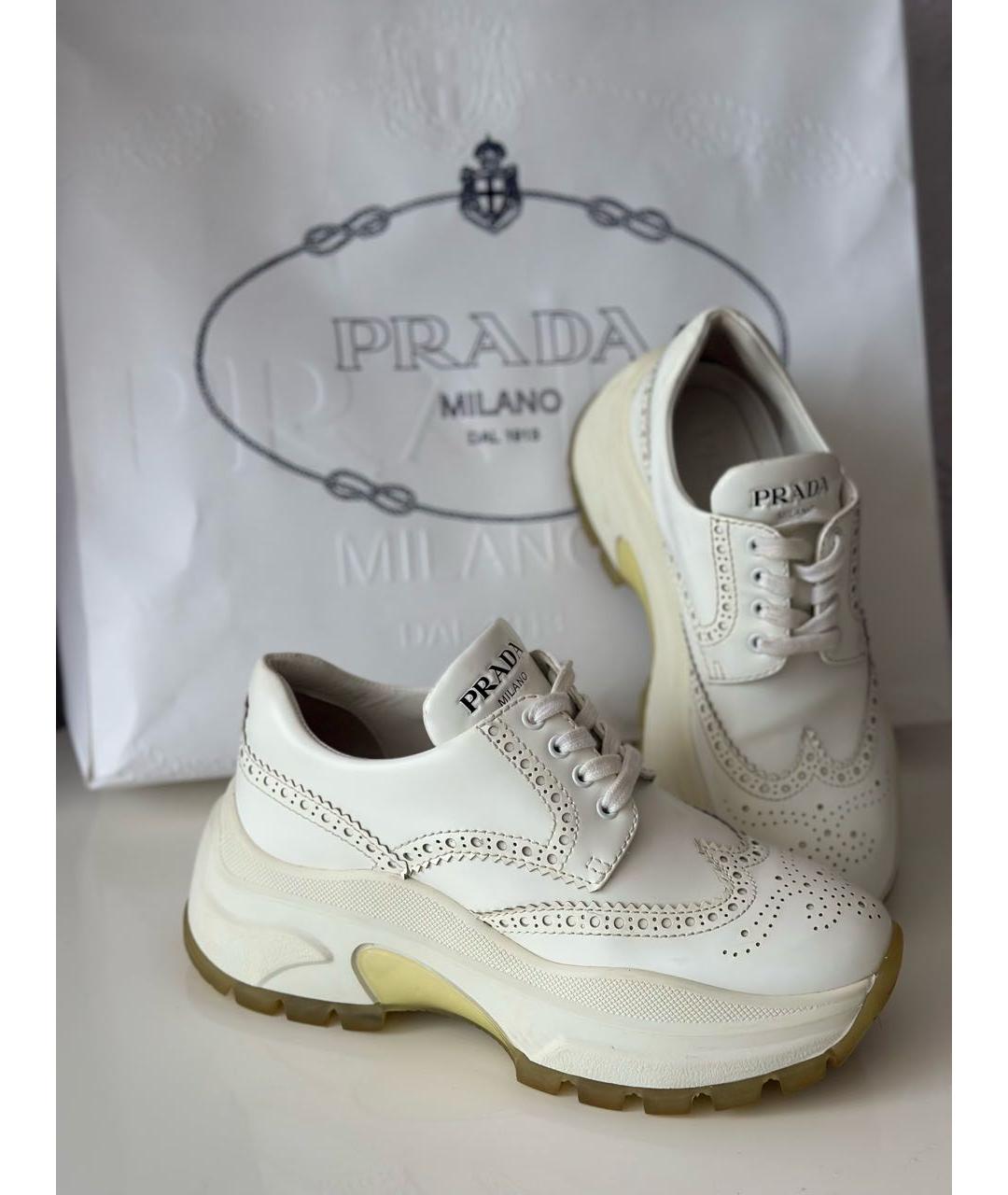 PRADA Белые кожаные брогги и оксфорды, фото 9