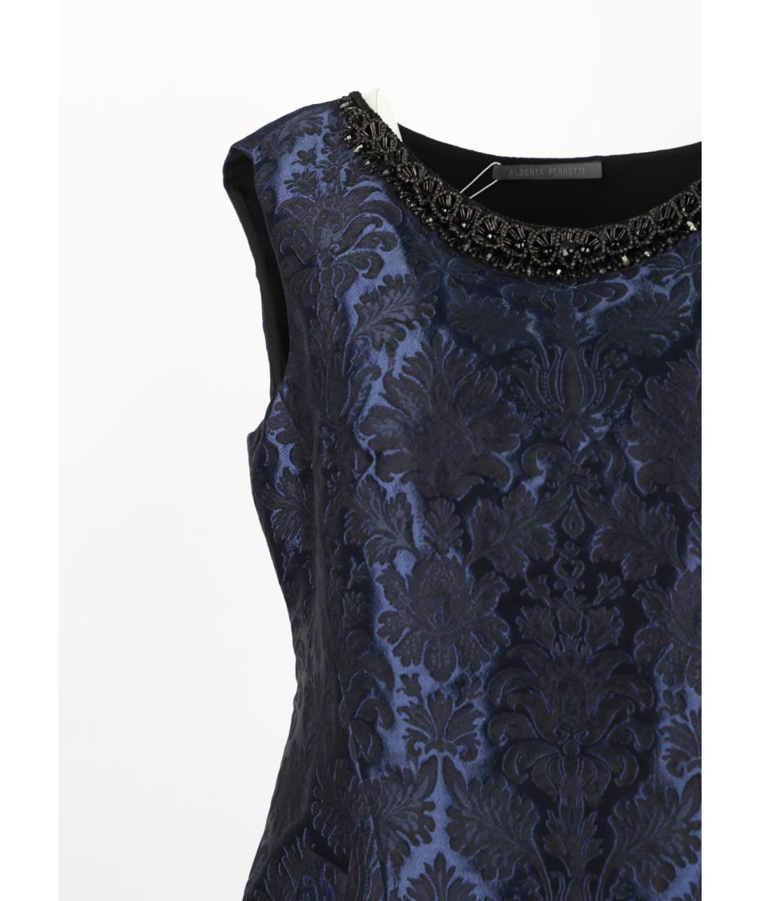 ALBERTA FERRETTI Темно-синее полиэстеровое коктейльное платье, фото 5