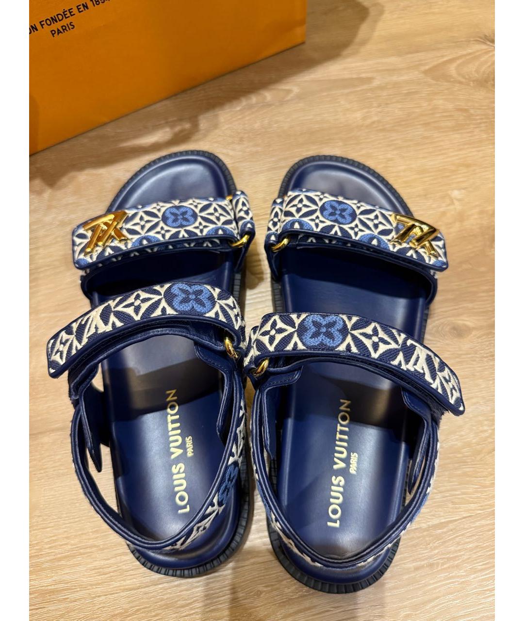 LOUIS VUITTON Темно-синие кожаные сандалии, фото 4