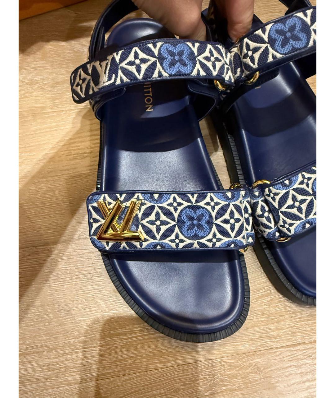 LOUIS VUITTON Темно-синие кожаные сандалии, фото 3