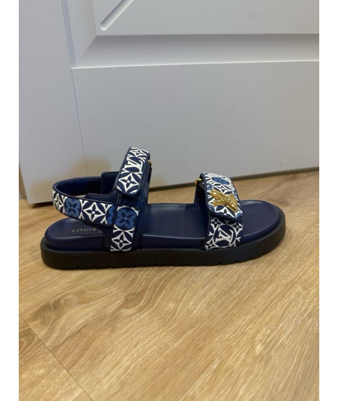 LOUIS VUITTON Темно-синие кожаные сандалии, фото 10