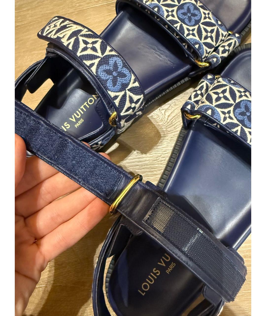 LOUIS VUITTON Темно-синие кожаные сандалии, фото 8