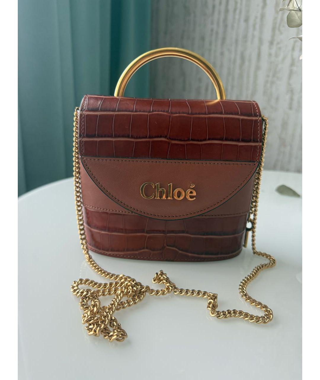 CHLOE Коричневая сумка с короткими ручками из лакированной кожи, фото 7