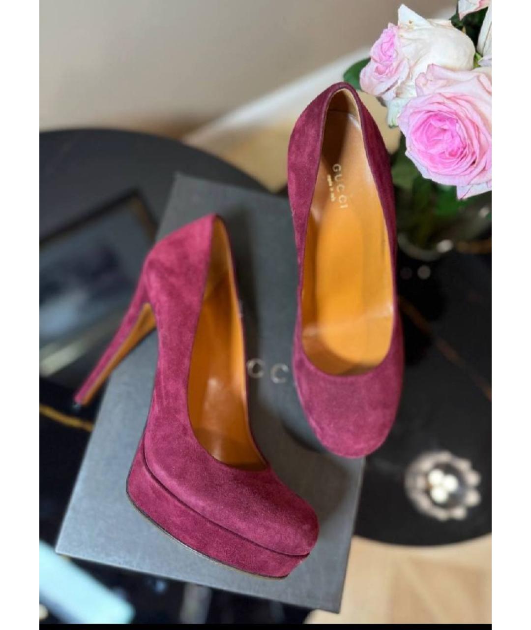 GUCCI Бордовые замшевые туфли, фото 5