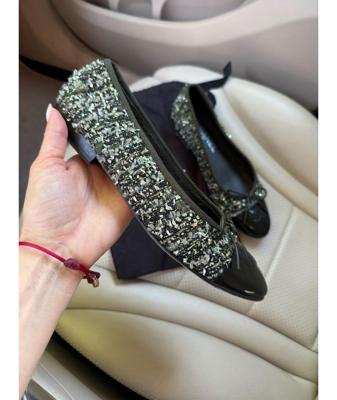 CHANEL Зеленые текстильные балетки, фото 4