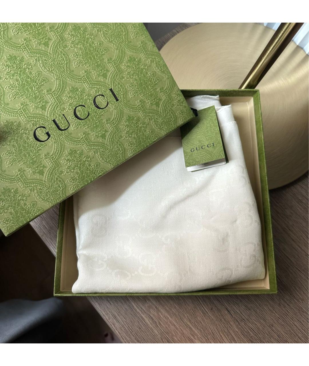GUCCI Белый шерстяной платок, фото 4