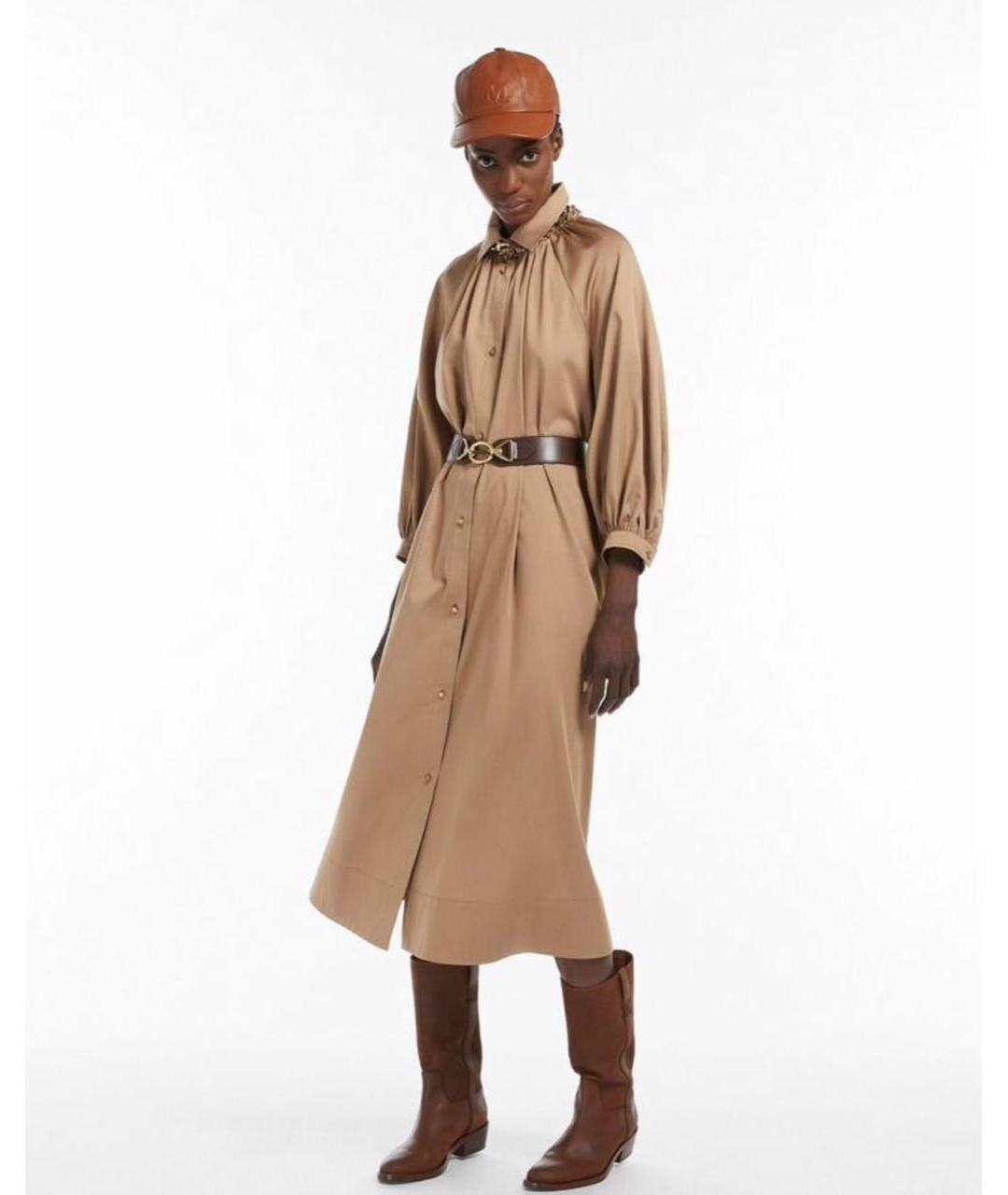MAX MARA Бежевое хлопковое повседневное платье, фото 7