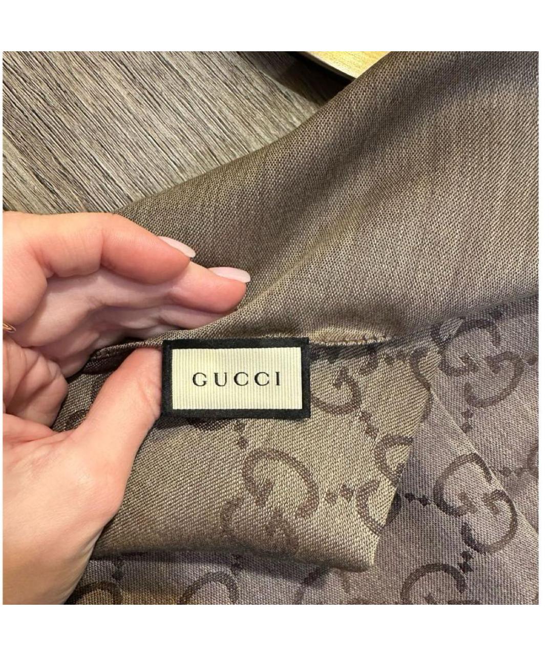 GUCCI Коричневый шерстяной платок, фото 3