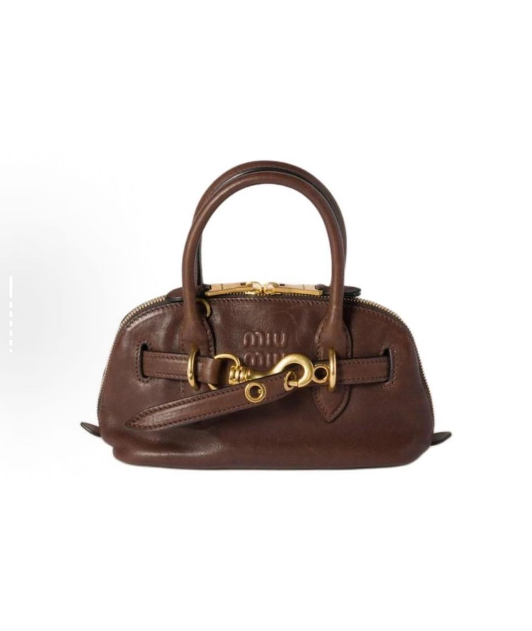 MIU MIU Коричневая кожаная сумка с короткими ручками, фото 5