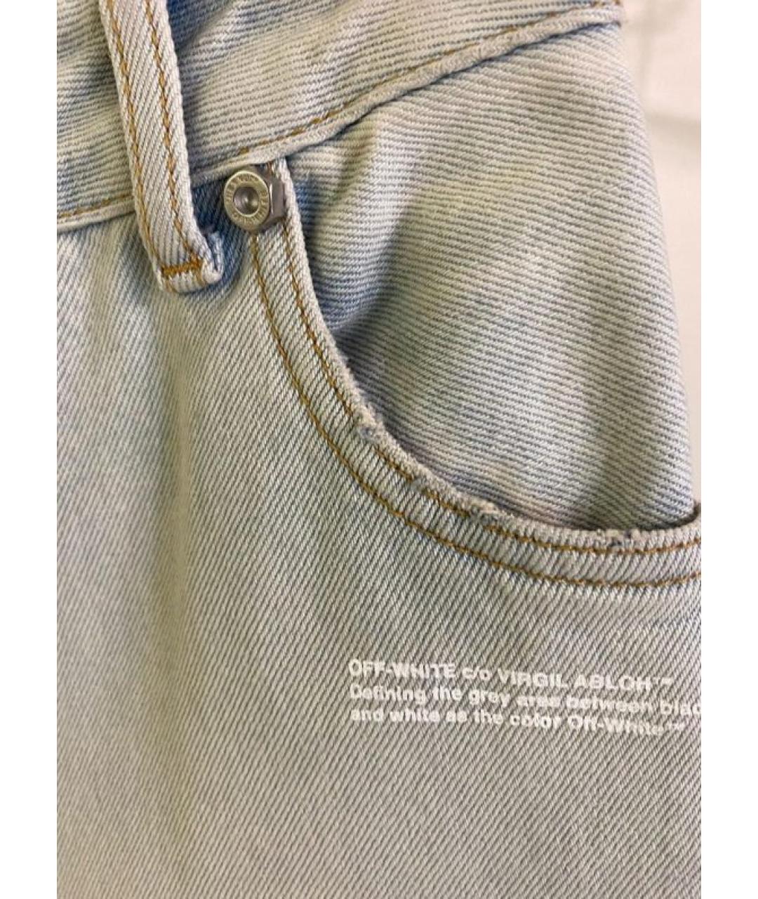 OFF-WHITE Голубые хлопковые прямые джинсы, фото 6