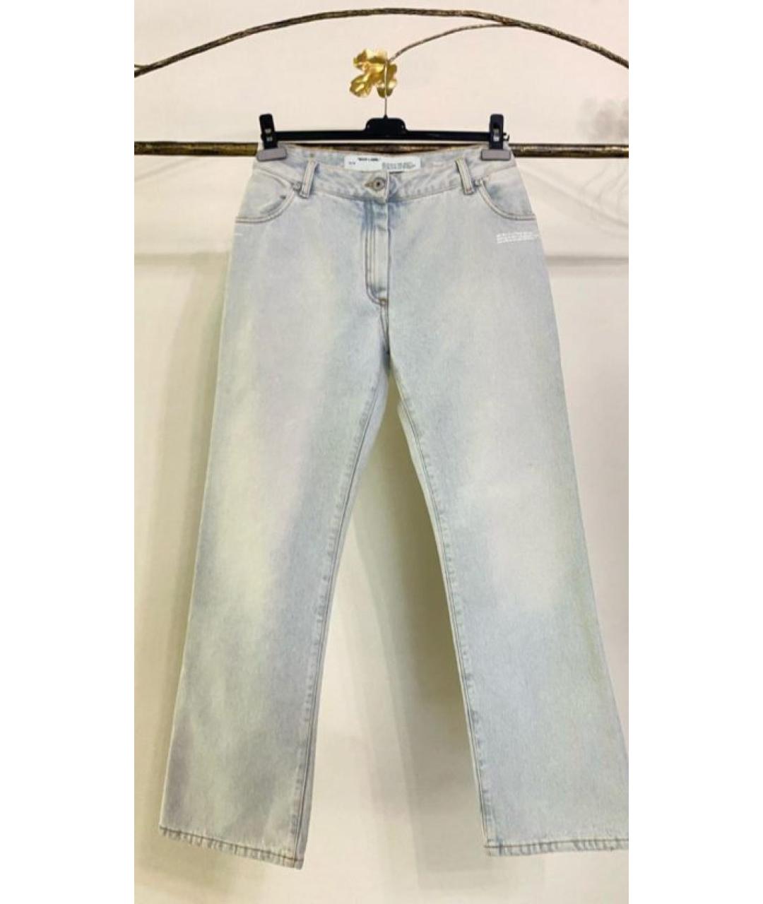 OFF-WHITE Голубые хлопковые прямые джинсы, фото 7