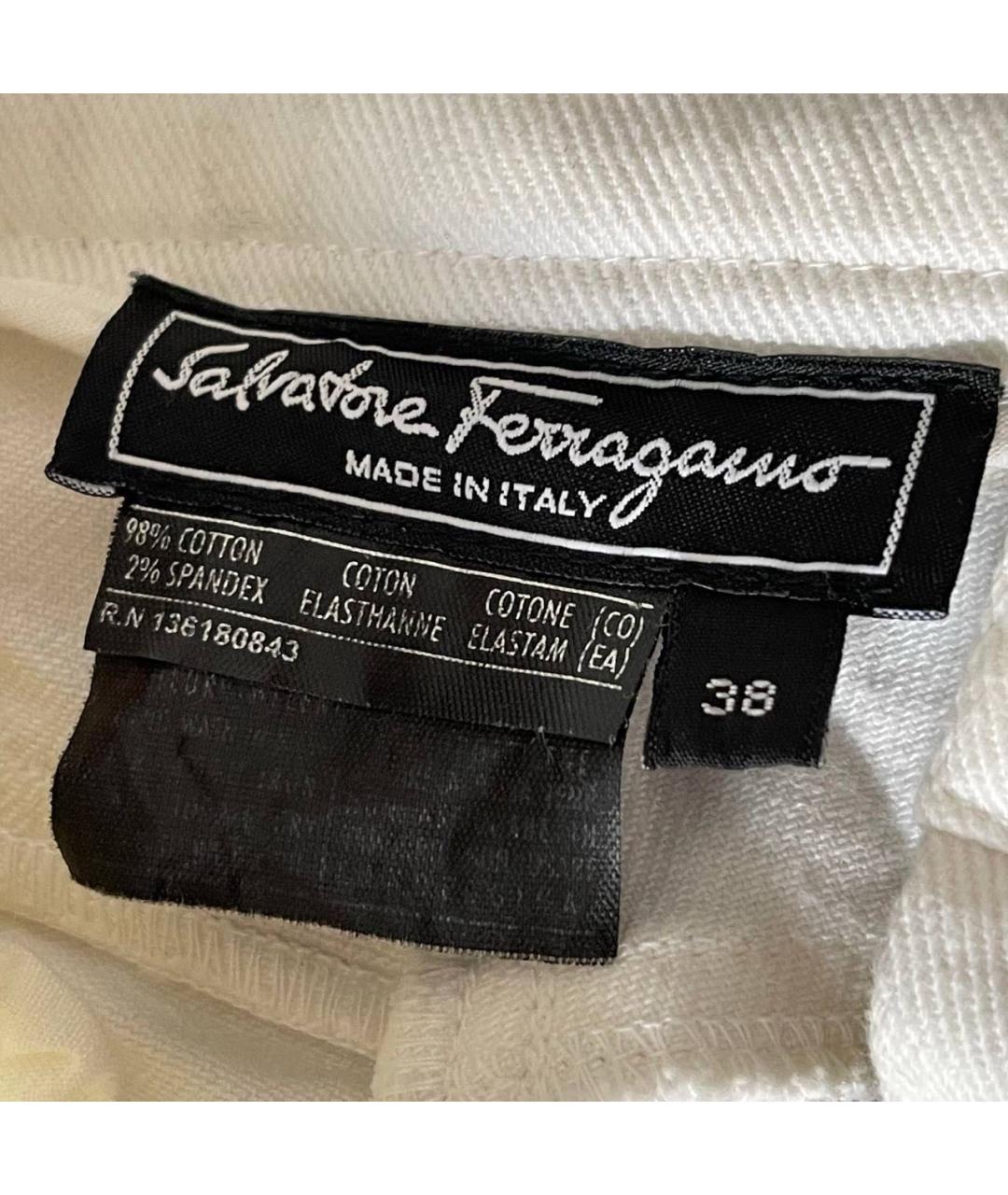 FERRAGAMO Белые хлопковые прямые брюки, фото 4