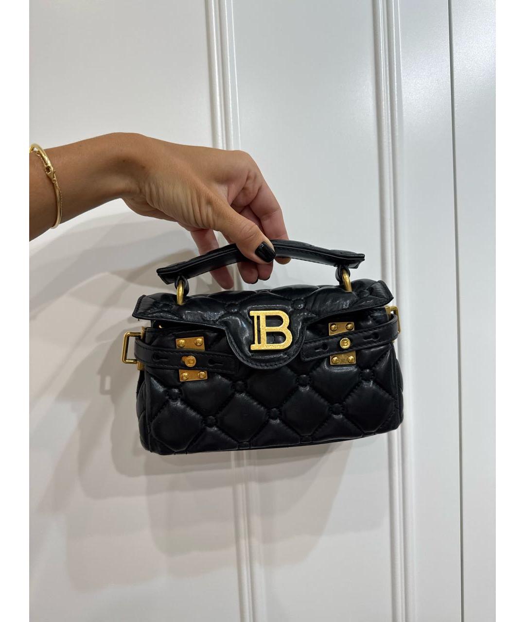 BALMAIN Черная кожаная сумка с короткими ручками, фото 7