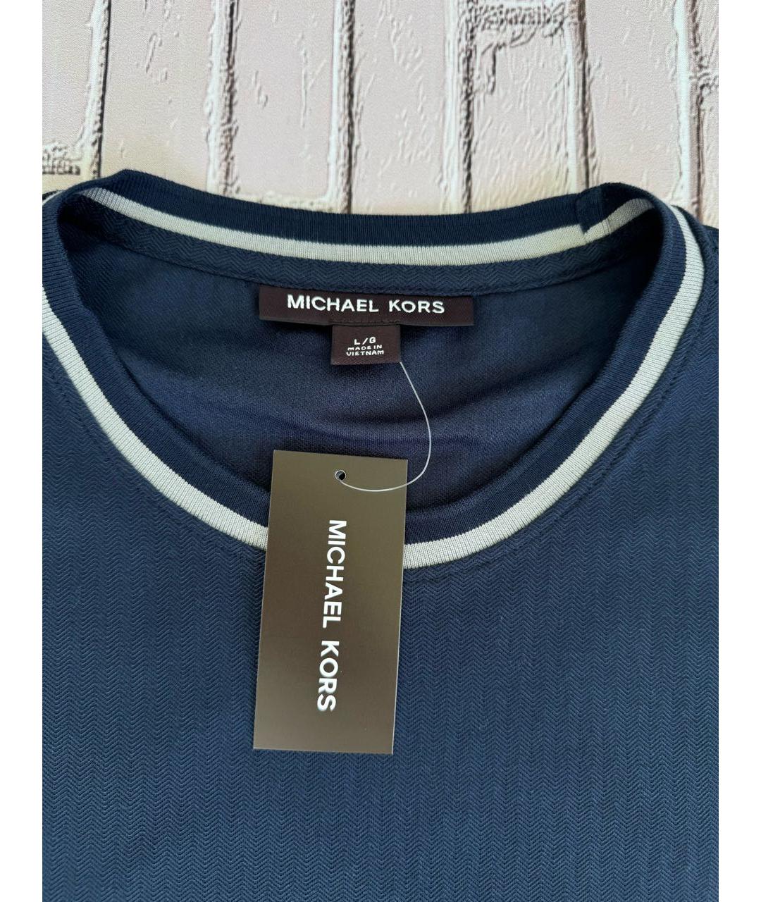 MICHAEL KORS Темно-синяя хлопко-полиэстеровая футболка, фото 5