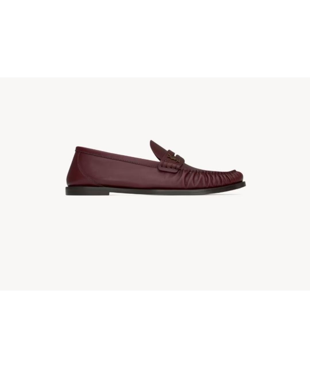 SAINT LAURENT Бордовые кожаные лоферы, фото 4