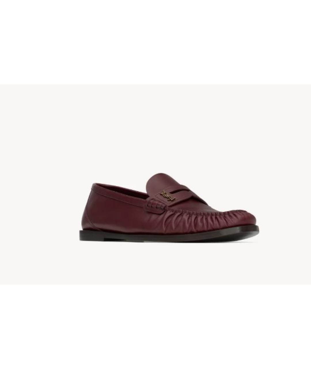 SAINT LAURENT Бордовые кожаные лоферы, фото 3